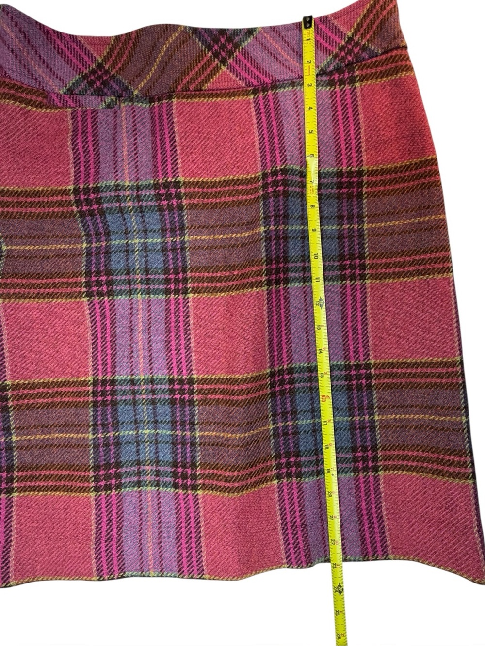 L.L. Bean Pink Plaid Wool Pencil Skirt - Size 10R - Pink Red Blue - Picture 6 of 9